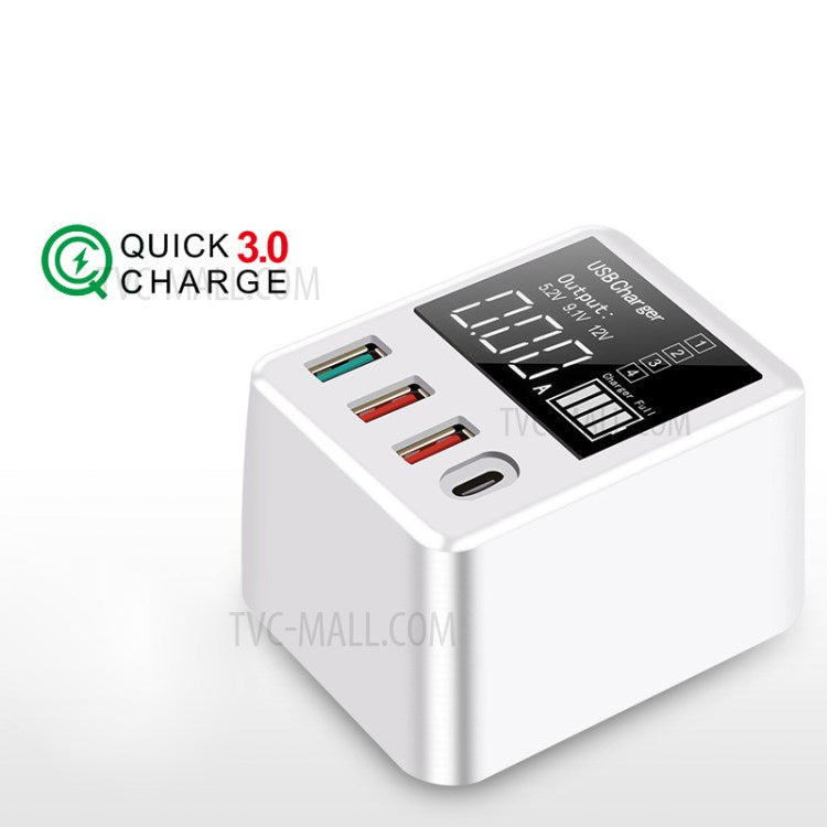 A9T+ USB+Type C 4-Port 40W Quick Charge Wall Adapter PD QC 3.0 Fast Charger with LCD Display - AU Plug