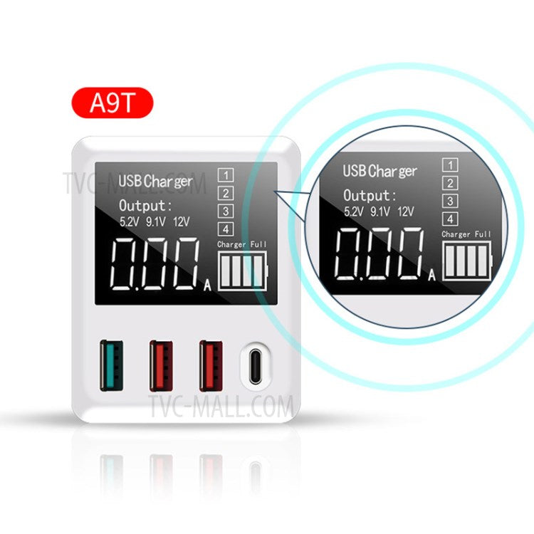 A9T 4-Port USB+Type C 40W Quick Charge QC 3.0 Wall Charger Mobile Phone Adapter - US Plug