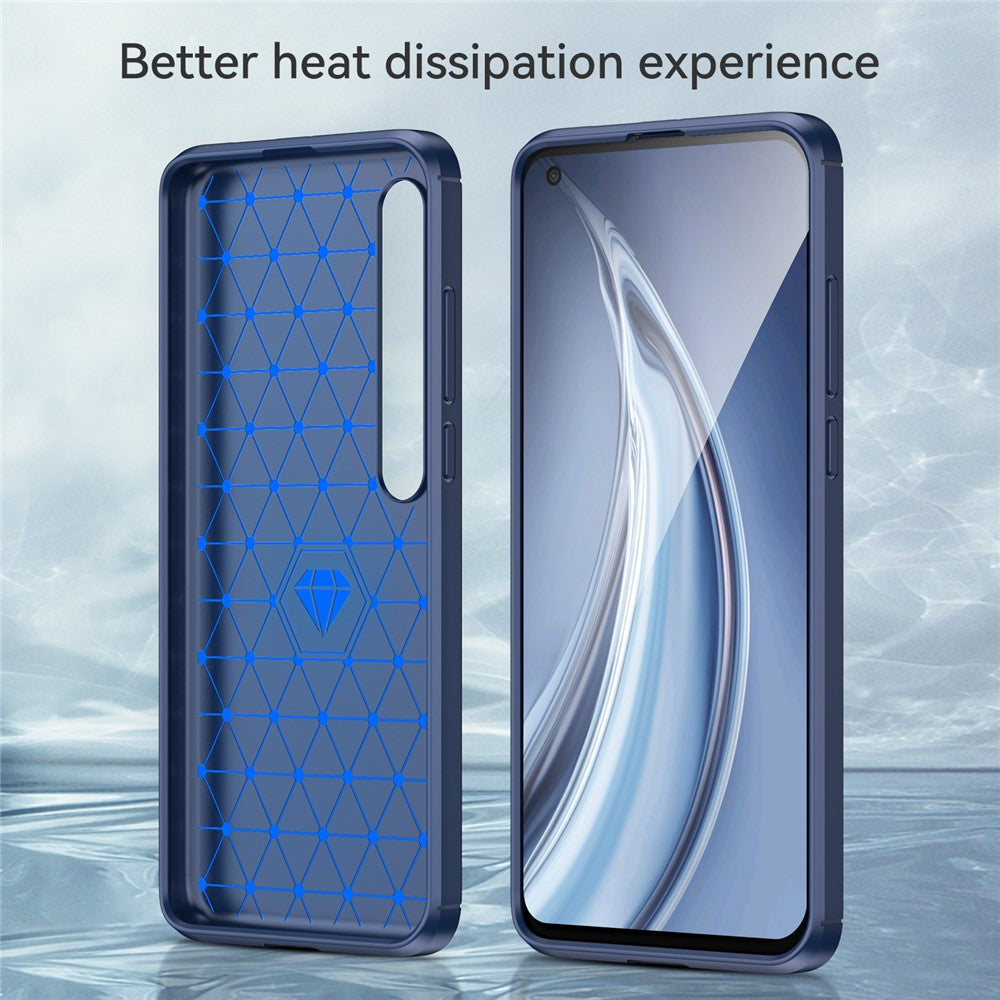 Shock Absorption 1.8mm Air Cushion TPU Case Brushed Surface Carbon Fiber Texture Phone Protector for Xiaomi Mi 10 5G / Mi 10 Pro 5G - Blue
