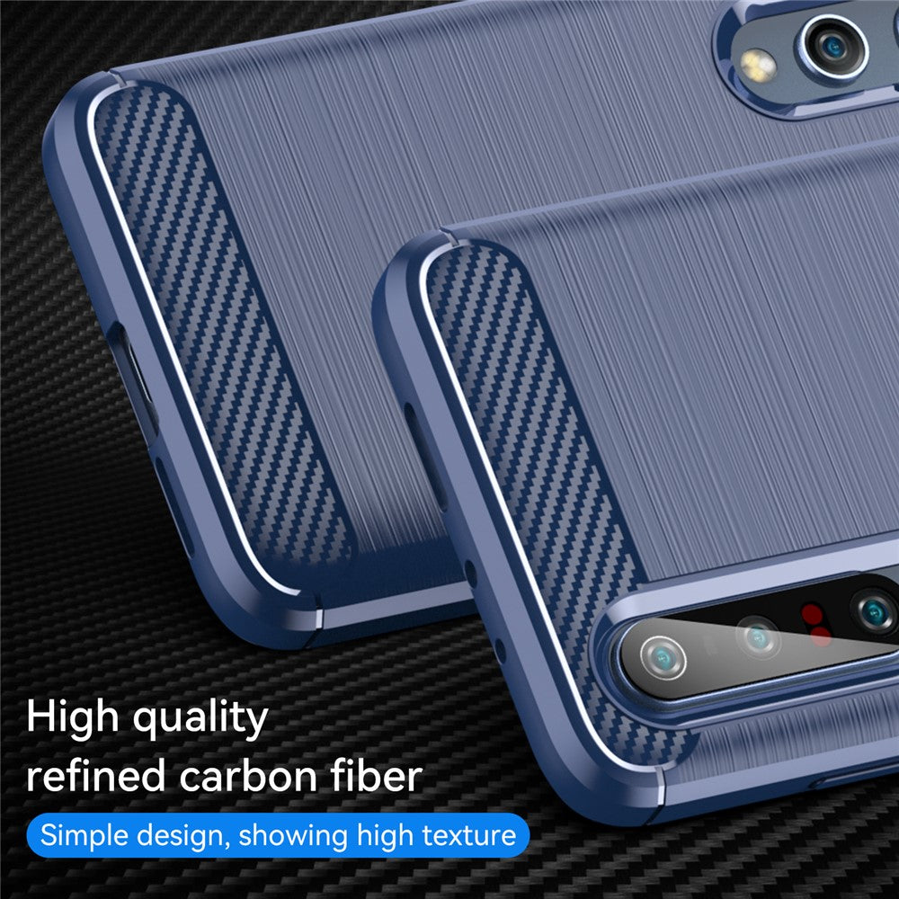 Shock Absorption 1.8mm Air Cushion TPU Case Brushed Surface Carbon Fiber Texture Phone Protector for Xiaomi Mi 10 5G / Mi 10 Pro 5G - Blue