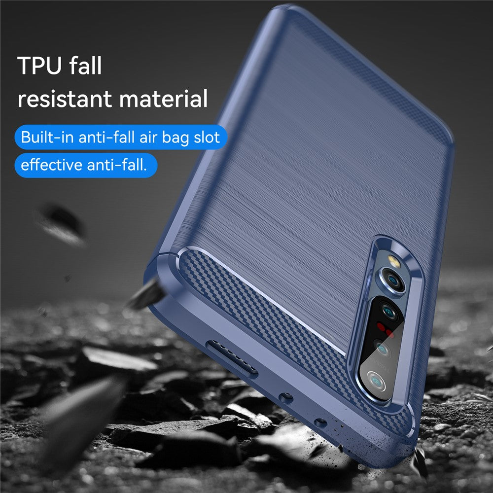 Shock Absorption 1.8mm Air Cushion TPU Case Brushed Surface Carbon Fiber Texture Phone Protector for Xiaomi Mi 10 5G / Mi 10 Pro 5G - Blue