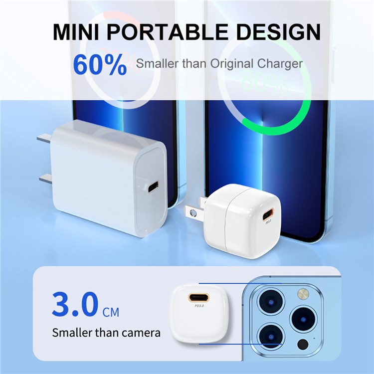 ENKAY HAT PRINCE PD 20W Fast Charging Cube Mini Power Charger Type-C Single Port Travel Adapter - US Plug / Blue
