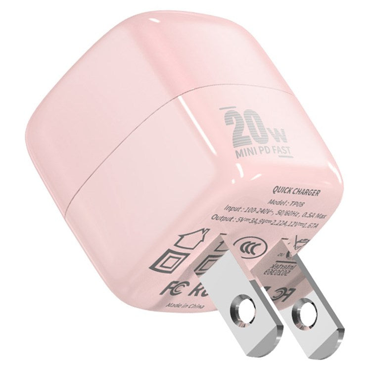 ENKAY HAT PRINCE PD 20W Fast Charging Cube Mini Power Charger Type-C Single Port Travel Adapter - US Plug / Pink