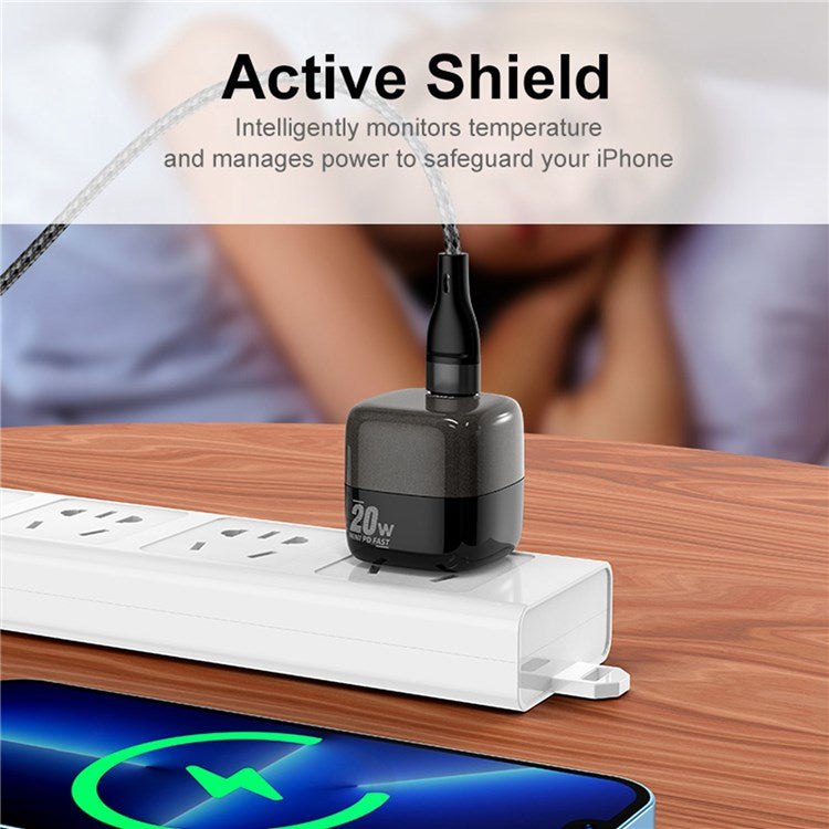 ENKAY HAT PRINCE PD 20W Fast Charging Cube Mini Power Charger Type-C Single Port Travel Adapter - US Plug / White