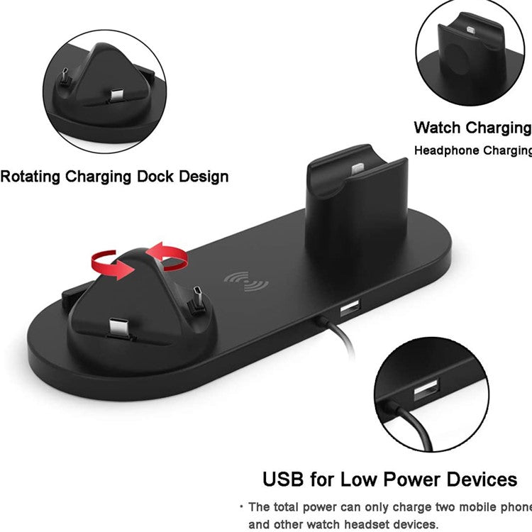 UD15-C 3-in-1 Multifunctional Wireless Charger Charging Dock Station Holder Stand for Apple iPhone/Android Device /Type-C Device - Black