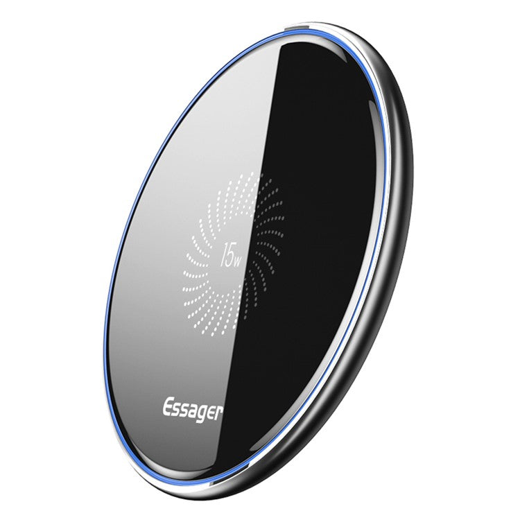 ESSAGER Mirror Series 15W Desktop Quick Charger Wireless Charging Pad (with 1m Type-C Cable) - Black