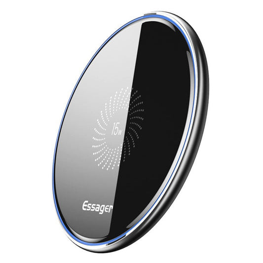 ESSAGER Mirror Series 15W Desktop Quick Charger Wireless Charging Pad (with 1m Type-C Cable) - Black