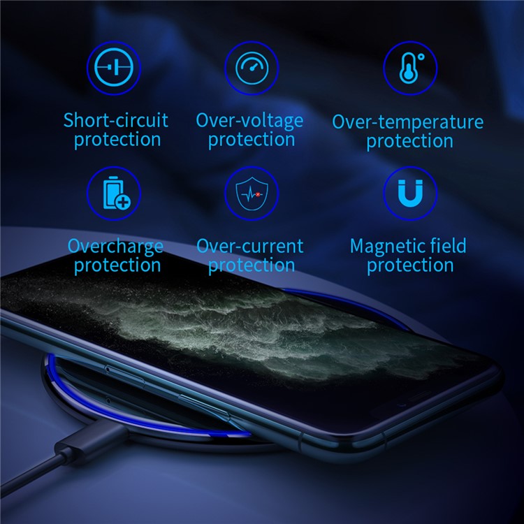 ESSAGER Mirror Series 15W Desktop Quick Charger Wireless Charging Pad (with 1m Type-C Cable) - Black