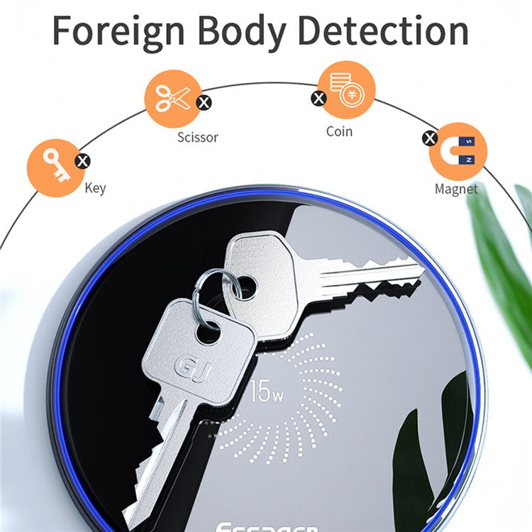 ESSAGER Mirror Series 15W Desktop Quick Charger Wireless Charging Pad (with 1m Type-C Cable) - Black