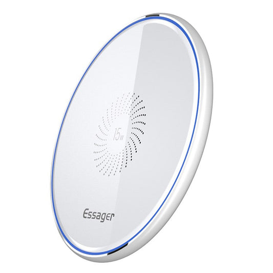 ESSAGER Mirror Series 15W Desktop Quick Charger Wireless Charging Pad (with 1m Type-C Cable) - White