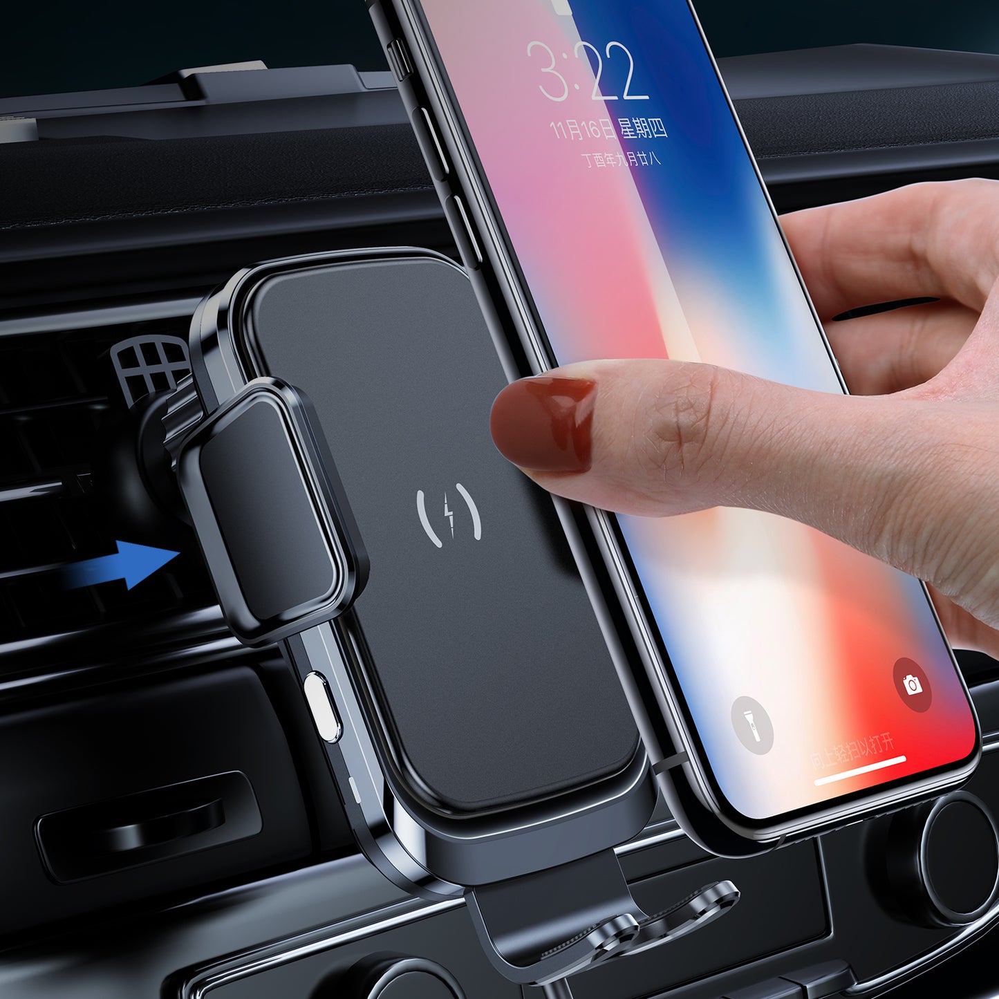 Wireless Fast Charging Car Charger Mount Suction Cup Mount Phone Holder