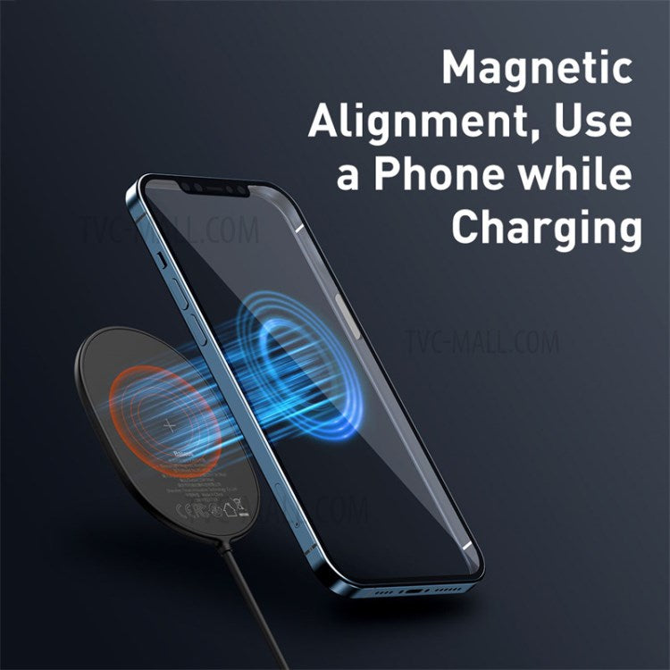 BASEUS CW-HW Light Magnetic Wireless Charger with Type-C Cable for iPhone 12 Series Phones - Black