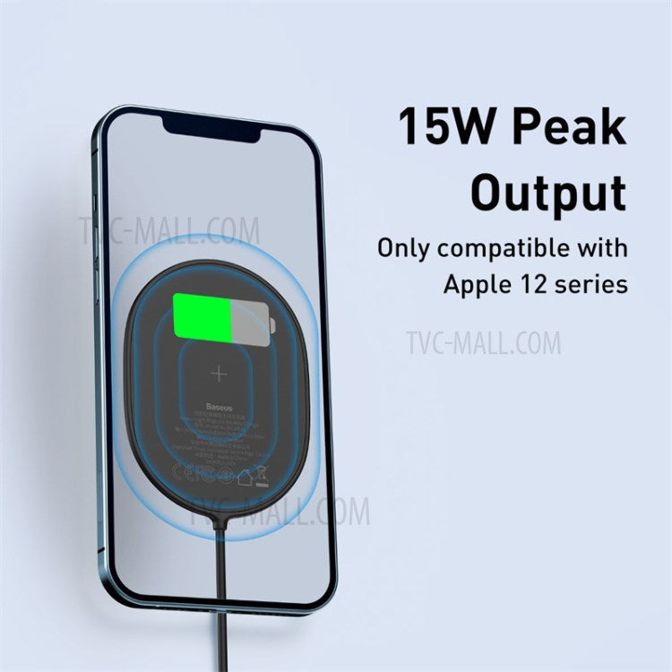 BASEUS CW-HW Light Magnetic Wireless Charger with Type-C Cable for iPhone 12 Series Phones - Black