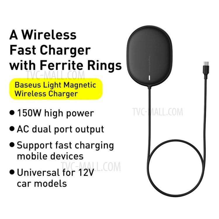 BASEUS CW-HW Light Magnetic Wireless Charger with Type-C Cable for iPhone 12 Series Phones - Black