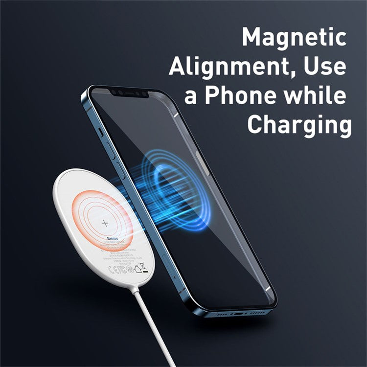 BASEUS CW-HW Light Magnetic Wireless Charger with Type-C Cable for iPhone 12 Series Phones - White
