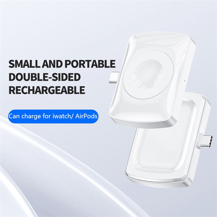 JJT-997 2 in 1 Watch Wireless Charger Type-C Double-sided Wireless Charging Dock for Apple Watch 1-7/SE Series/AirPods 2/3/Pro - White