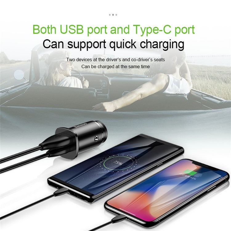 BASEUS PPS BS-C15C Smart Car Charger Type-C PD + USB Quick Charging Car Adapter - Black