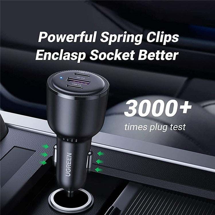 UGREEN For iPhone 13 Pro Max iPad Pro 69W QC3.0 Quick Charger USB + 2x Type-C 3-port Car Cigarette Lighter Adapter