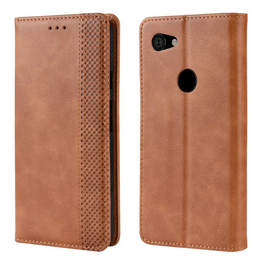 Vintage Style Auto-absorbed PU Leather Protection Cell Phone Case for Google Pixel 3a - Brown