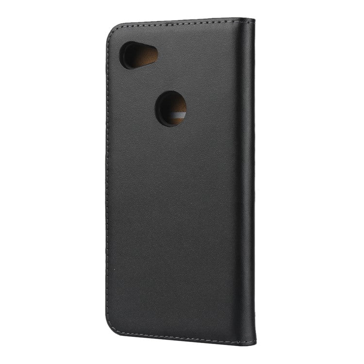 Genuine Leather Phone Shell with Stand for Google Pixel 3a - Black