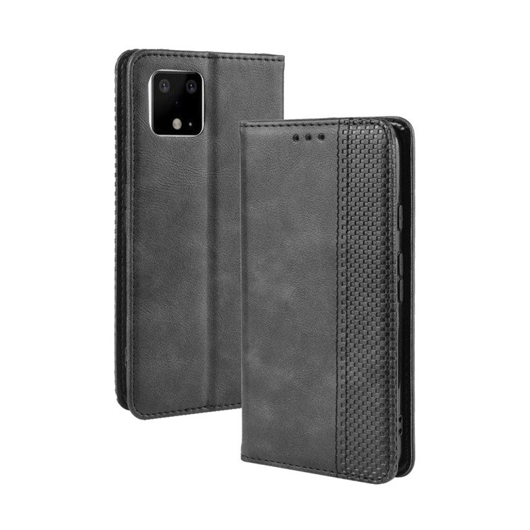 Auto-absorbed Vintage Style PU Leather Wallet Phone Shell Case for Google Pixel 4 - Black