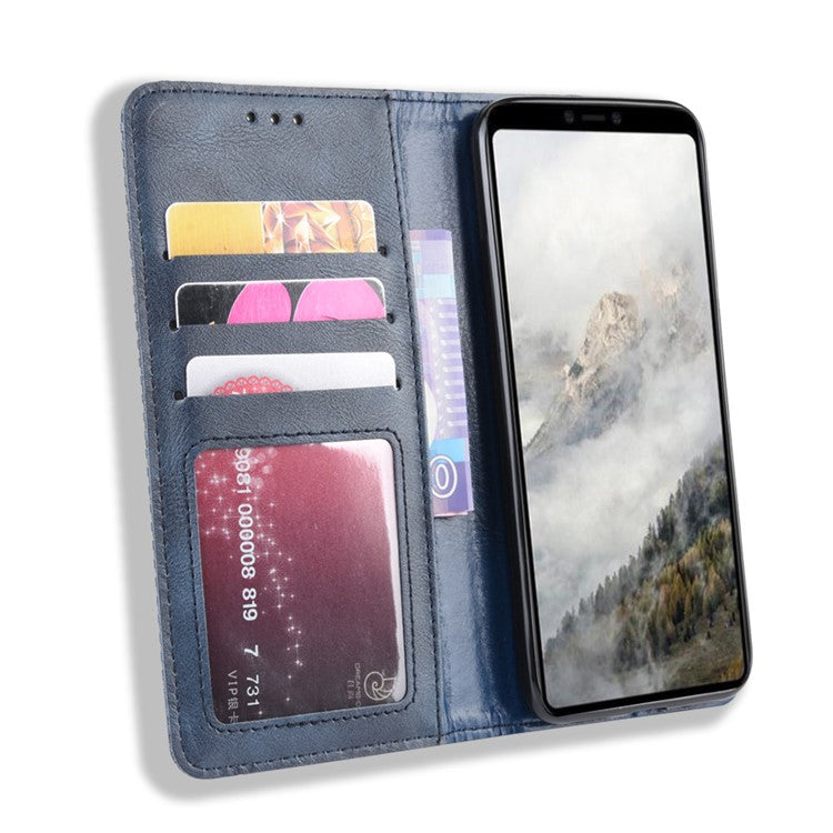 Auto-absorbed Vintage Style PU Leather Wallet Phone Shell Case for Google Pixel 4 - Blue