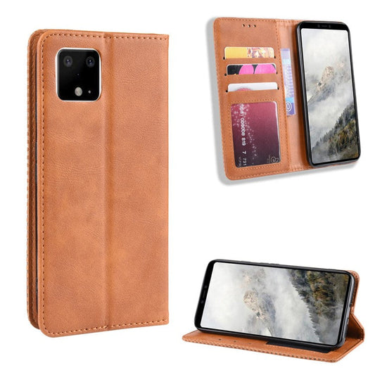 Auto-absorbed Vintage Style PU Leather Wallet Phone Shell Case for Google Pixel 4 - Brown
