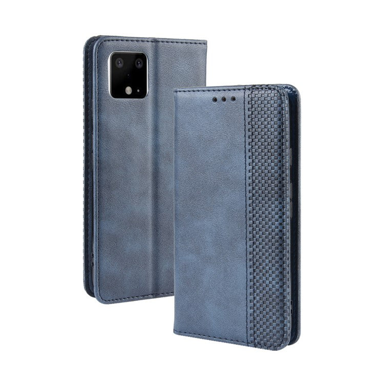 Auto-absorbed Vintage Style PU Leather Wallet Cover Case for Google Pixel 4 XL - Blue