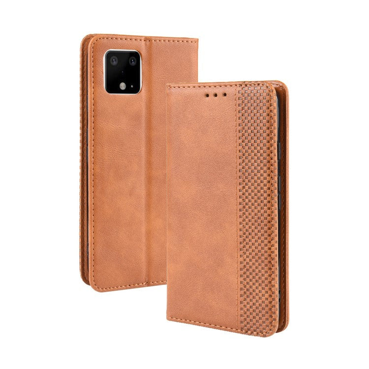 Auto-absorbed Vintage Style PU Leather Wallet Cover Case for Google Pixel 4 XL - Brown