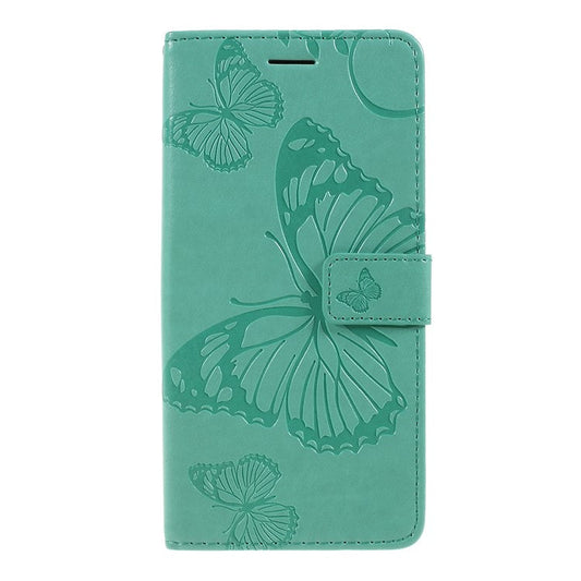 KT Imprinting Flower Series-2 Imprint Butterfly Leather Wallet Mobile Case for Google Pixel 3a - Cyan