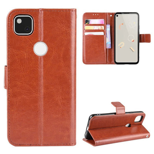 Crazy Horse Skin PU Leather Wallet Mobile Phone Shell for Google Pixel 4a - Brown