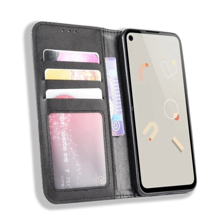 Retro Magnetic Leather with Wallet Phone Cover for Google Pixel 4a - Black