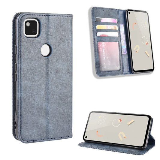 Retro Magnetic Leather with Wallet Phone Cover for Google Pixel 4a - Blue