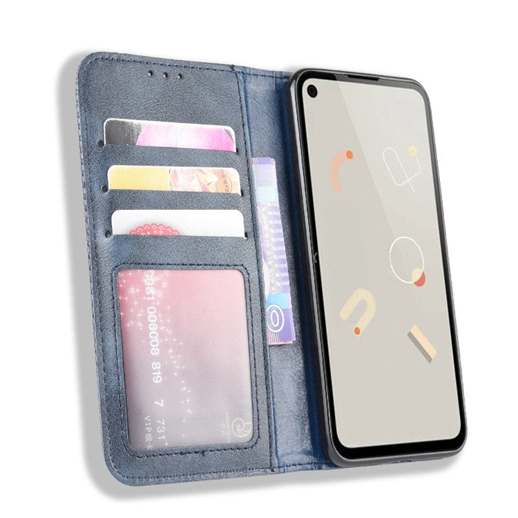 Retro Magnetic Leather with Wallet Phone Cover for Google Pixel 4a - Blue