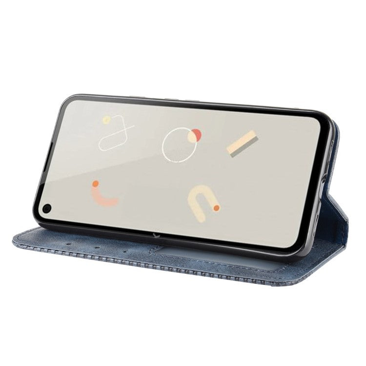 Retro Magnetic Leather with Wallet Phone Cover for Google Pixel 4a - Blue