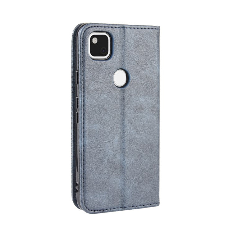 Retro Magnetic Leather with Wallet Phone Cover for Google Pixel 4a - Blue