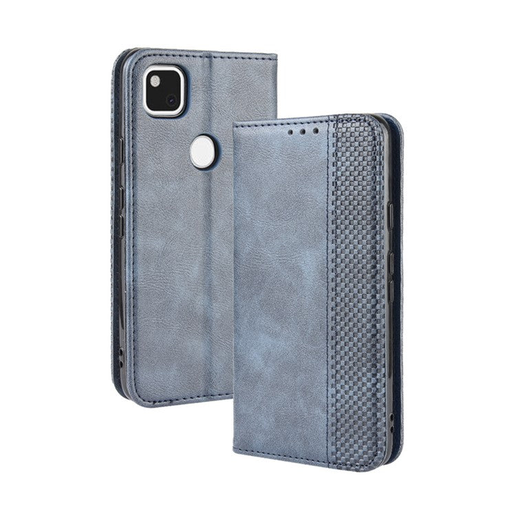 Retro Magnetic Leather with Wallet Phone Cover for Google Pixel 4a - Blue