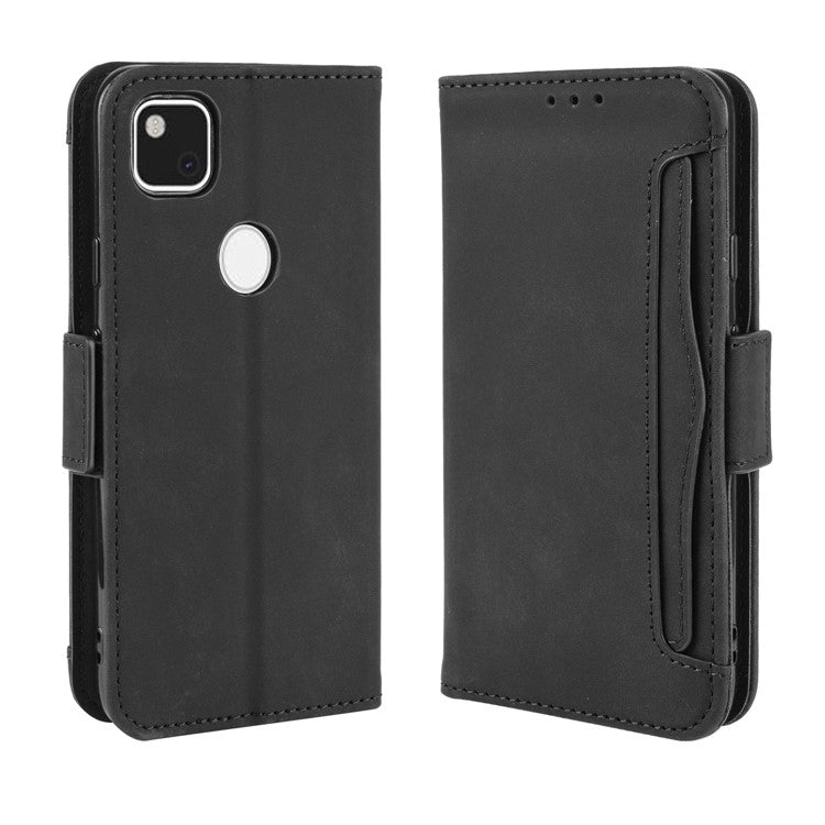 Multiple Card Slots Leather Wallet Stand Shell for Google Pixel 4A  - Black