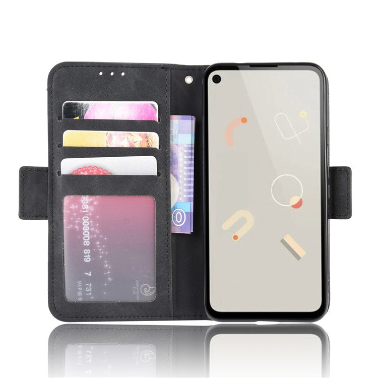 Multiple Card Slots Leather Wallet Stand Shell for Google Pixel 4A  - Black