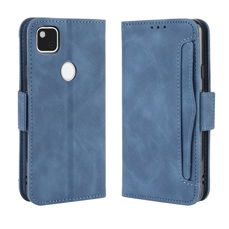 Multiple Card Slots Leather Wallet Stand Shell for Google Pixel 4A  - Blue