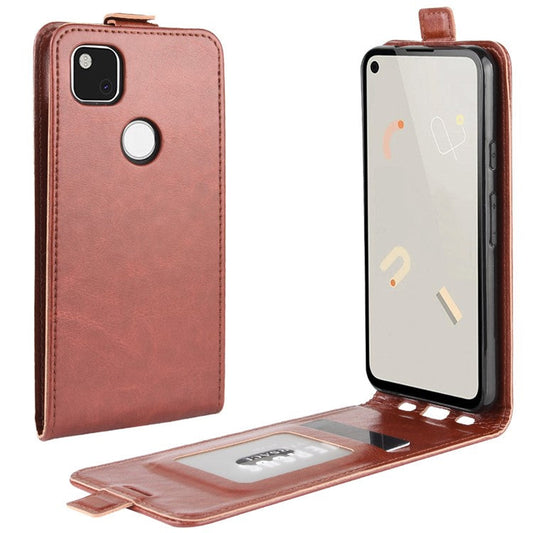 Crazy Horse Vertical Flip Leather Phone Case for Google Pixel 4a - Brown