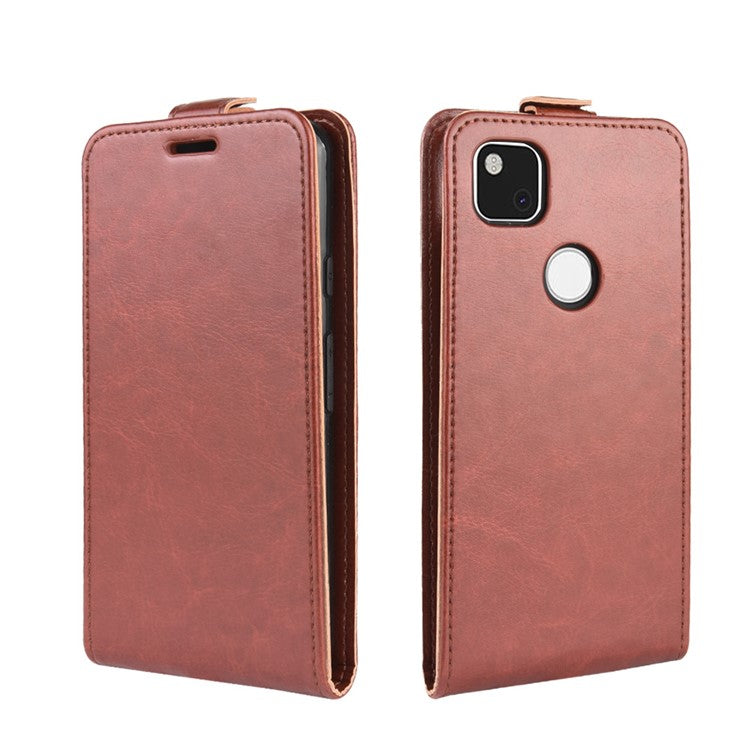 Crazy Horse Vertical Flip Leather Phone Case for Google Pixel 4a - Brown