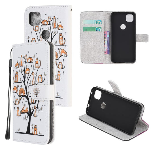 Cross Texture Pattern Printing Leather Wallet Stand Cover with Strap for Google Pixel 4a - Animal Tree
