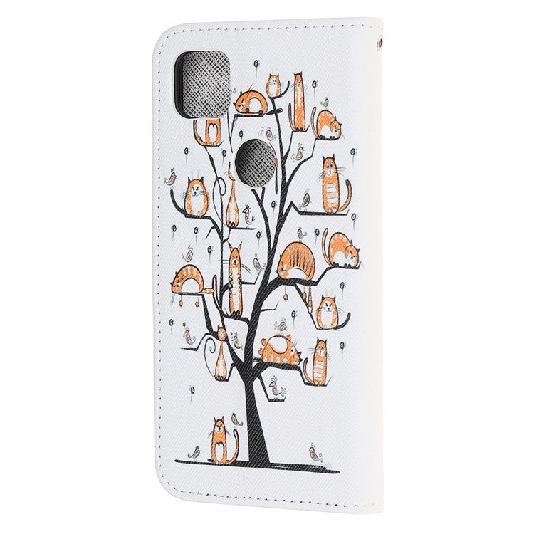 Cross Texture Pattern Printing Leather Wallet Stand Cover with Strap for Google Pixel 4a - Animal Tree