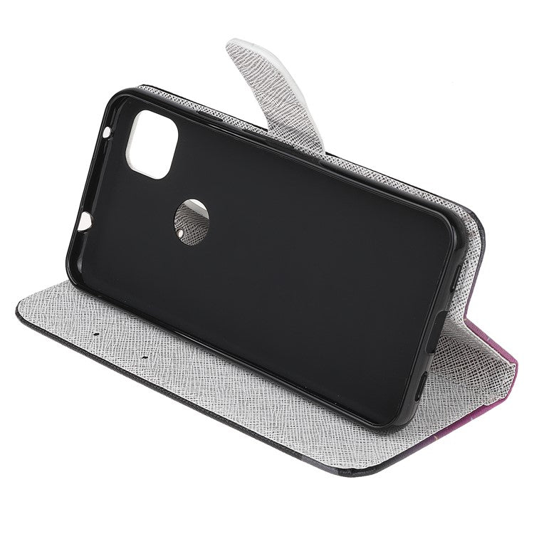 Cross Texture Pattern Printing Leather Wallet Stand Cover with Strap for Google Pixel 4a - Animal Tree