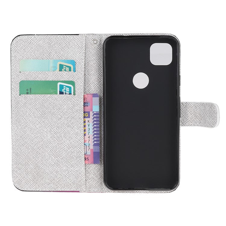 Cross Texture Pattern Printing Leather Wallet Stand Cover with Strap for Google Pixel 4a - Animal Tree