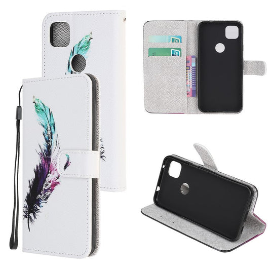Cross Texture Pattern Printing Leather Wallet Stand Cover with Strap for Google Pixel 4a - Feather