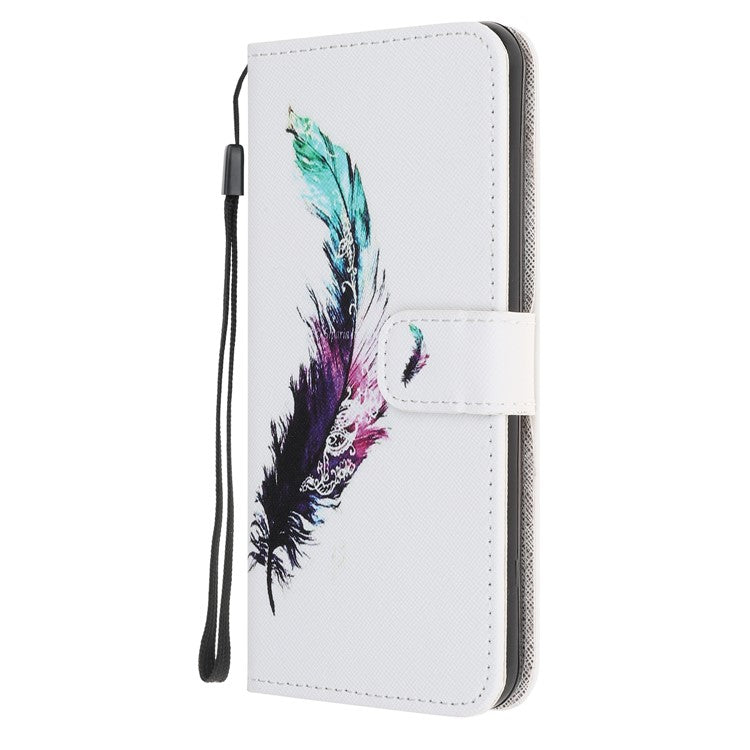 Cross Texture Pattern Printing Leather Wallet Stand Cover with Strap for Google Pixel 4a - Feather