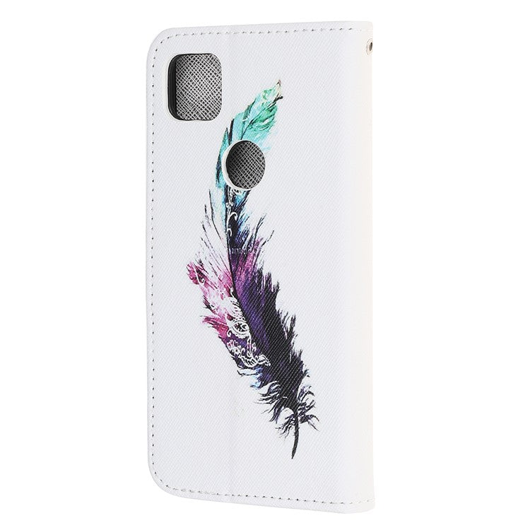 Cross Texture Pattern Printing Leather Wallet Stand Cover with Strap for Google Pixel 4a - Feather