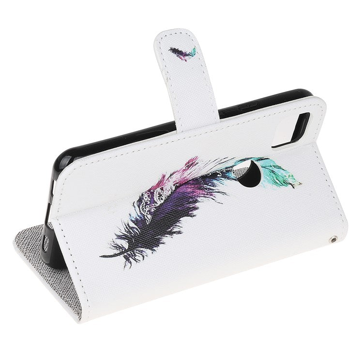 Cross Texture Pattern Printing Leather Wallet Stand Cover with Strap for Google Pixel 4a - Feather